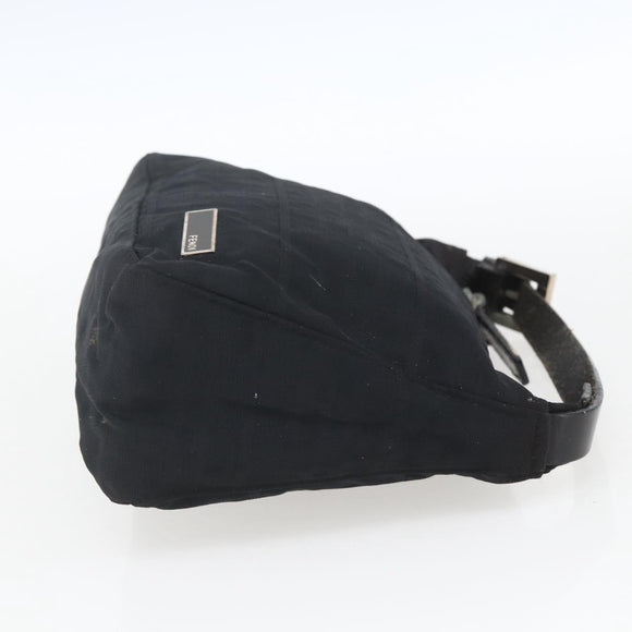 FENDI Zucca Canvas Hand Pouch Black Silver Auth 166172