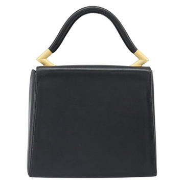 FENDI Hand Bag Leather Black Gold Auth 166177 - 0