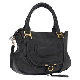 Chloe Mercy Hand Bag Leather 2way Black Gold Auth 166182
