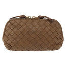 BOTTEGA VENETA INTRECCIATO Pouch Leather Brown Gold Auth 166198-13