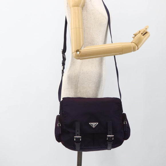 PRADA Shoulder Bag Nylon Purple Silver Auth 166221