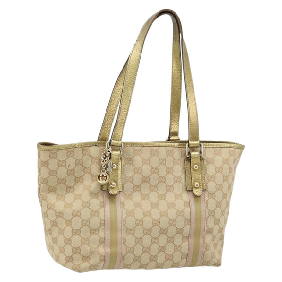 GUCCI GG Canvas Sherry Line Tote Bag Beige Gold 137396 Auth 166223