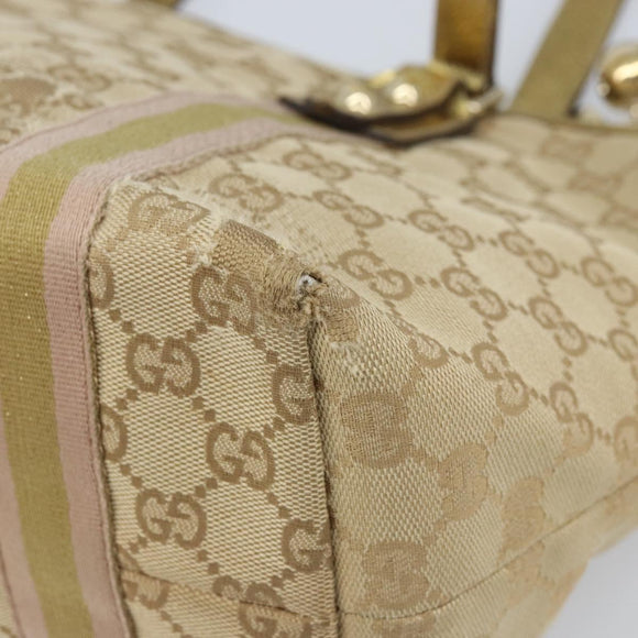 GUCCI GG Canvas Sherry Line Tote Bag Beige Gold 137396 Auth 166223