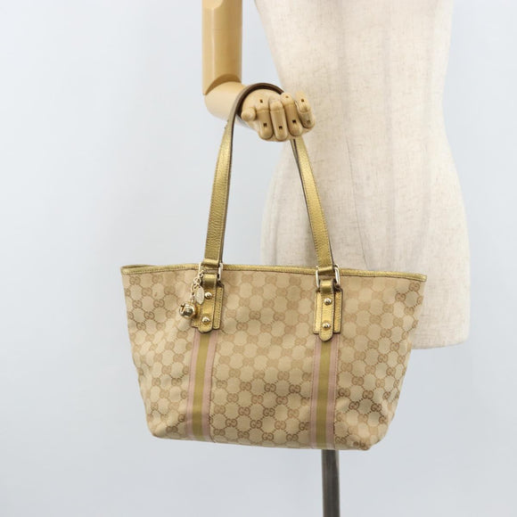 GUCCI GG Canvas Sherry Line Tote Bag Beige Gold 137396 Auth 166223