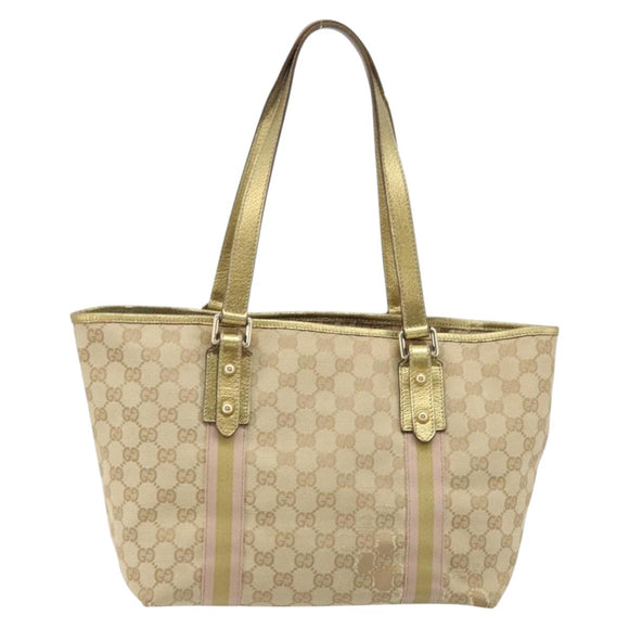 GUCCI GG Canvas Sherry Line Tote Bag Beige Gold 137396 Auth 166223