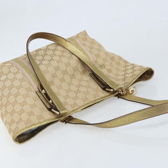 GUCCI GG Canvas Sherry Line Tote Bag Beige Gold 137396 Auth 166223