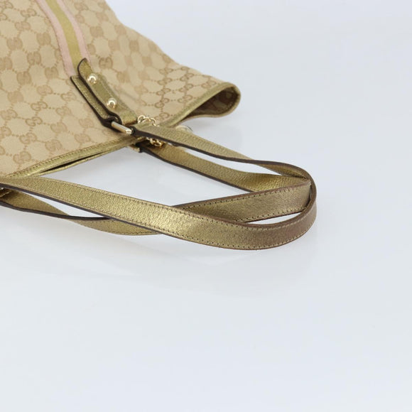 GUCCI GG Canvas Sherry Line Tote Bag Beige Gold 137396 Auth 166223