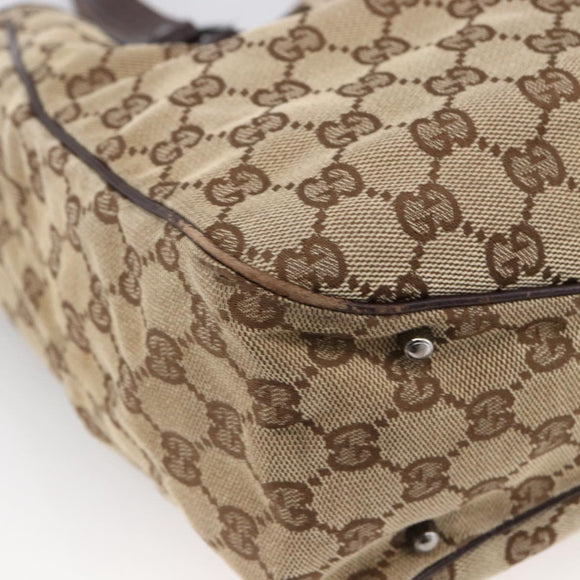 GUCCI GG Canvas Tote Bag Beige Silver 113017 Auth 166224