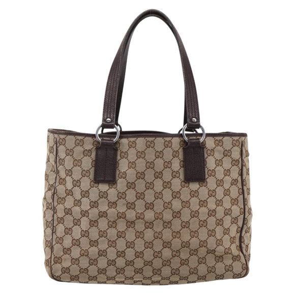 GUCCI GG Canvas Tote Bag Beige Silver 113017 Auth 166224