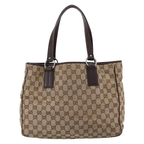 GUCCI GG Canvas Tote Bag Beige Silver 113017 Auth 166224