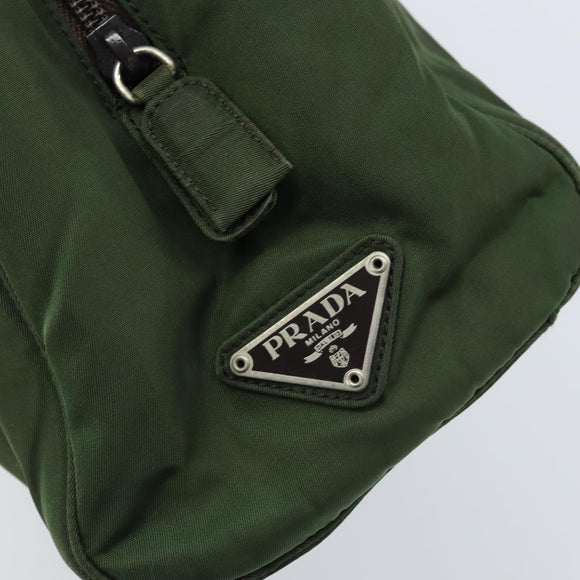PRADA Hand Bag Nylon Khaki Silver Auth 166225