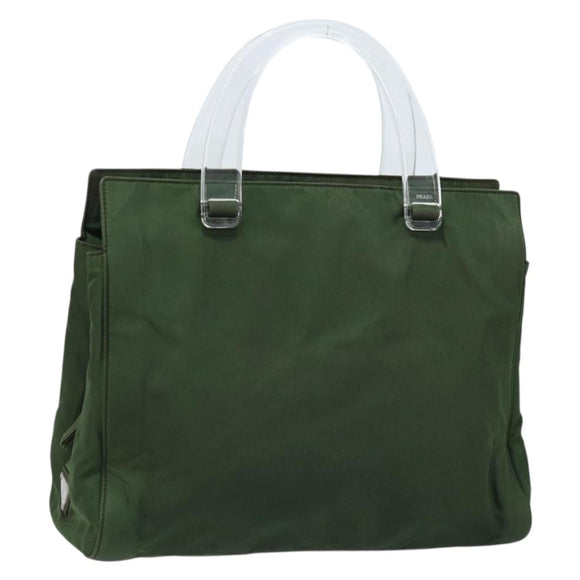 PRADA Hand Bag Nylon Khaki Silver Auth 166225