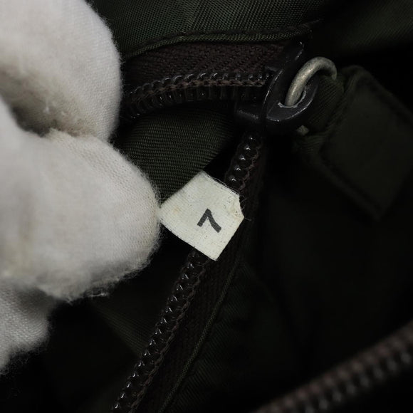 PRADA Hand Bag Nylon Khaki Silver Auth 166225