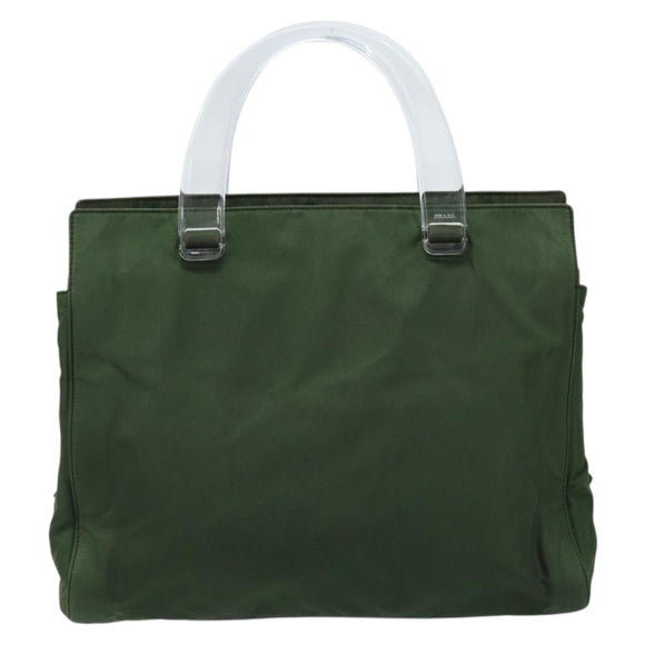PRADA Hand Bag Nylon Khaki Silver Auth 166225