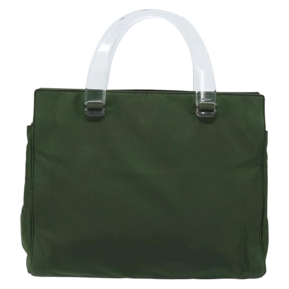PRADA Hand Bag Nylon Khaki Silver Auth 166225