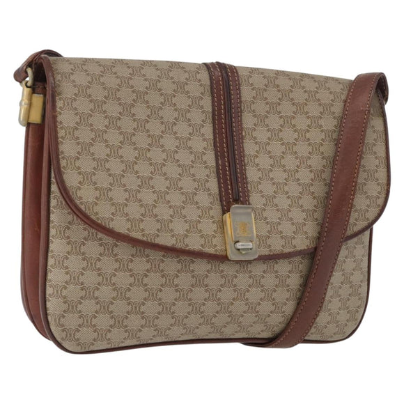 CELINE Macadam Canvas Shoulder Bag PVC Beige Gold Auth 166227