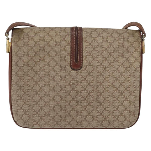 CELINE Macadam Canvas Shoulder Bag PVC Beige Gold Auth 166227