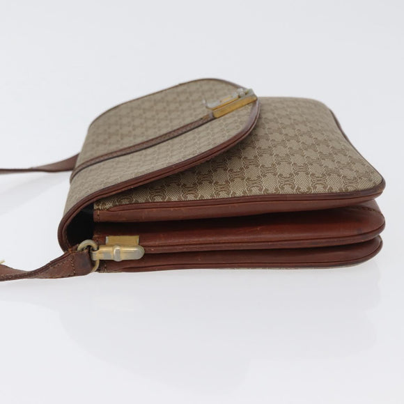 CELINE Macadam Canvas Shoulder Bag PVC Beige Gold Auth 166227