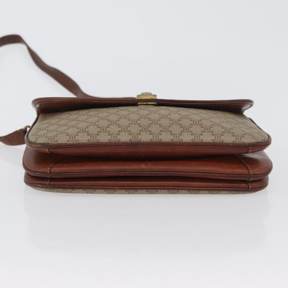 CELINE Macadam Canvas Shoulder Bag PVC Beige Gold Auth 166227