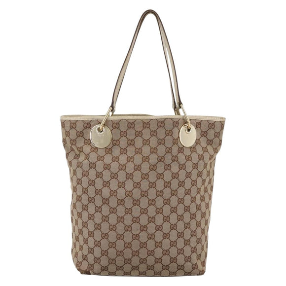 GUCCI GG Canvas Tote Bag Beige Gold 120836 Auth 166234