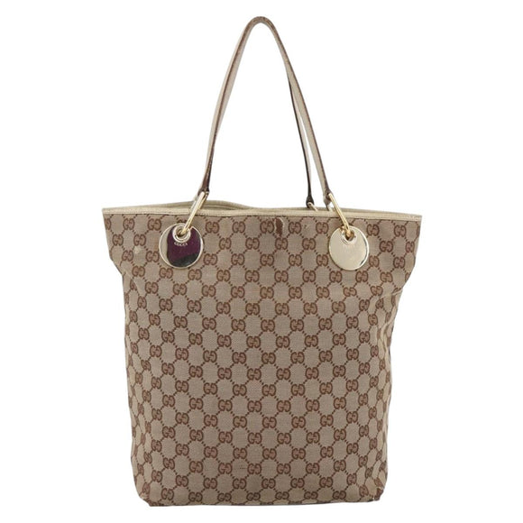 GUCCI GG Canvas Tote Bag Beige Gold 120836 Auth 166234