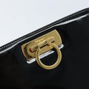 Salvatore Ferragamo Gancini Chain Bag Patent leather Black Gold Auth 166240-19
