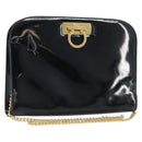 Salvatore Ferragamo Gancini Chain Bag Patent leather Black Gold Auth 166240-1