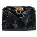 Salvatore Ferragamo Gancini Chain Bag Patent leather Black Gold Auth 166240-13