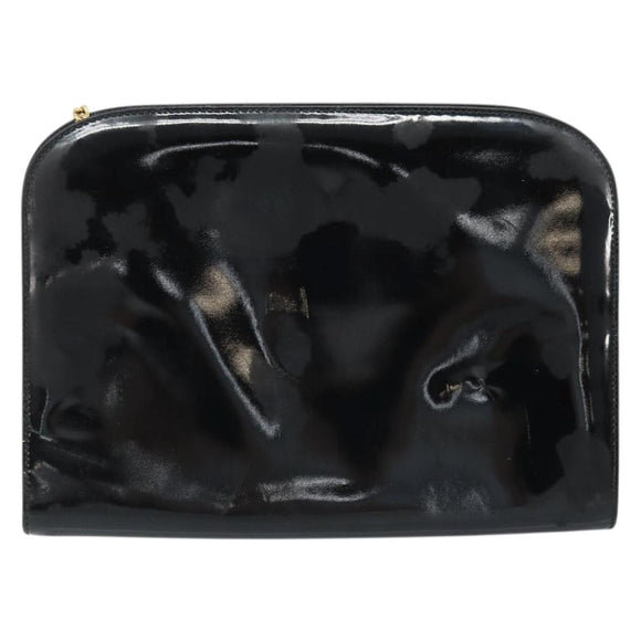 Salvatore Ferragamo Gancini Chain Bag Patent leather Black Gold Auth 166240