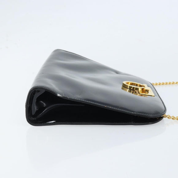 Salvatore Ferragamo Gancini Chain Bag Patent leather Black Gold Auth 166240