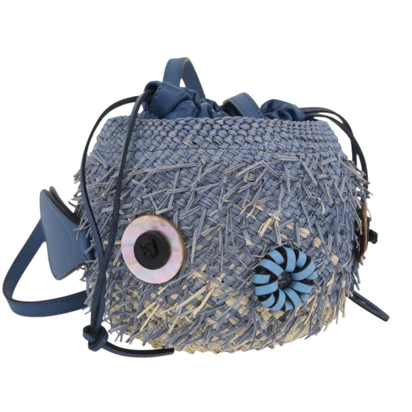 LOEWE Basket Bag Blow Fish Schoudertas Raffia Lichtblauw Auth 166244SM