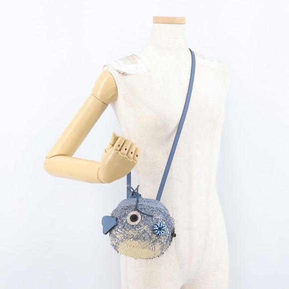 LOEWE Basket Bag Blow Fish Schoudertas Raffia Lichtblauw Auth 166244SM