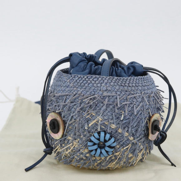 LOEWE Basket Bag Blow Fish Schoudertas Raffia Lichtblauw Auth 166244SM
