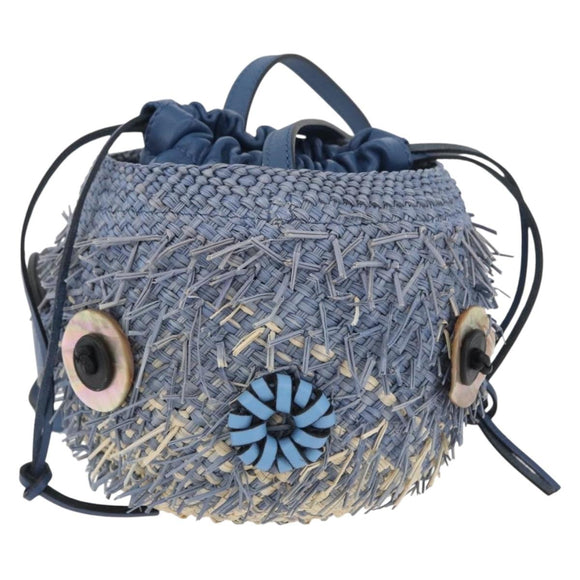 LOEWE Basket Bag Blow Fish Schoudertas Raffia Lichtblauw Auth 166244SM