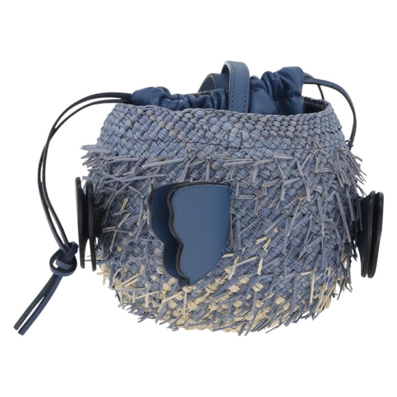 LOEWE Basket Bag Blow Fish Schoudertas Raffia Lichtblauw Auth 166244SM