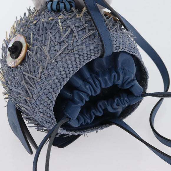 LOEWE Basket Bag Blow Fish Schoudertas Raffia Lichtblauw Auth 166244SM