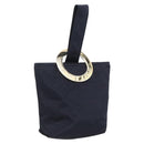CELINE Circle Pouch Nylon Navy Gold Auth 166247A-1