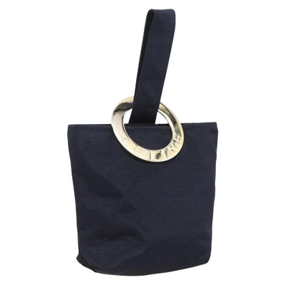 CELINE Circle Pouch Nylon Navy Gold Auth 166247A