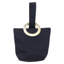 CELINE Circle Pouch Nylon Navy Gold Auth 166247A-13