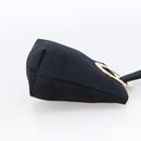 CELINE Circle Pouch Nylon Navy Gold Auth 166247A-4