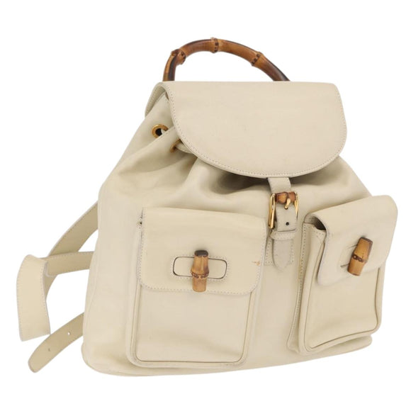 GUCCI Bambus Rucksack Leder Elfenbein Gold 003 2058 0016 Auth 166281