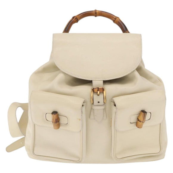 GUCCI Bamboo Backpack Leather Ivory Gold 003 2058 0016 Auth 166281