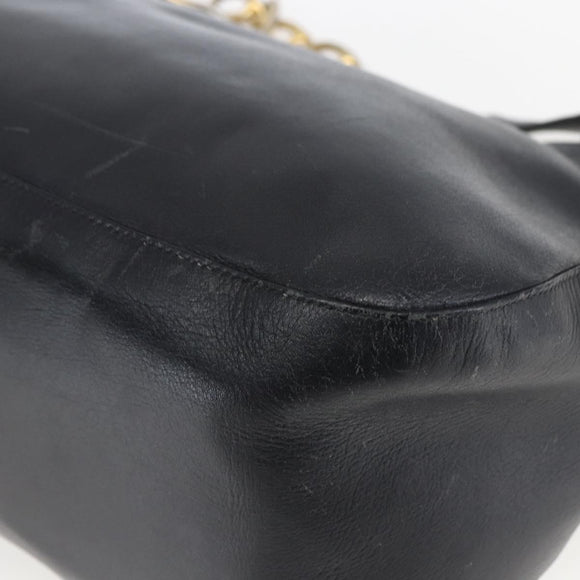 PRADA Chain Shoulder Bag Leather Black Gold Auth 166283
