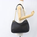 PRADA Chain Shoulder Bag Leather Black Gold Auth 166283-24