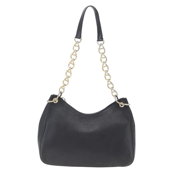 PRADA Chain Shoulder Bag Leather Black Gold Auth 166283