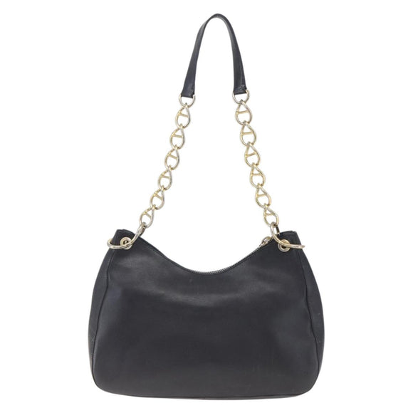 PRADA Chain Shoulder Bag Leather Black Gold Auth 166283