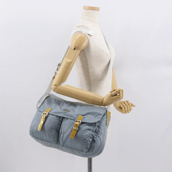PRADA Shoulder Bag Nylon Light Blue Silver Auth 166289