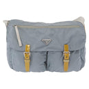 PRADA Shoulder Bag Nylon Light Blue Silver Auth 166289-13