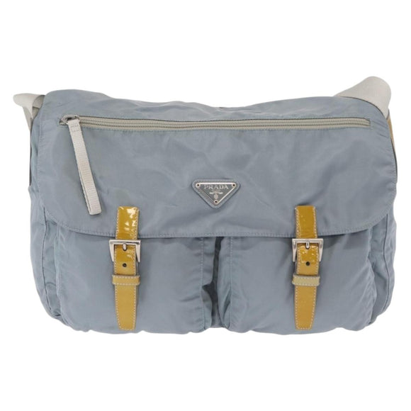 PRADA Shoulder Bag Nylon Light Blue Silver Auth 166289