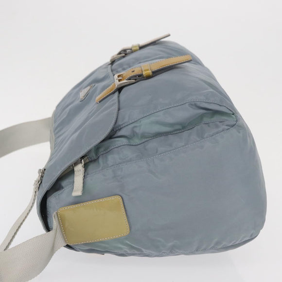 PRADA Shoulder Bag Nylon Light Blue Silver Auth 166289